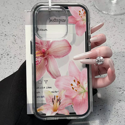 Pink Lily Flower Clear Phone Case For iPhone 17 13 16 15 11 12 14 Pro Max 17 Air XR X Case Silicone 2 IN 1 Shockproof Soft Cover