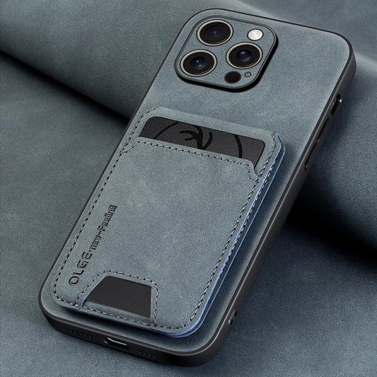 Luxury leather card holder phone case For iPhone 17 16E 16 17 15 14 13 11 Pro max wallet card bag leather shockproof back cover