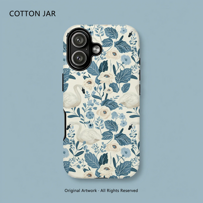 Elegant Swan Blue Floral Botanical Magnetic Case For iPhone 15 16 17 14 Pro Max Plus 13 12 Wireless Charging Shockproof Cover