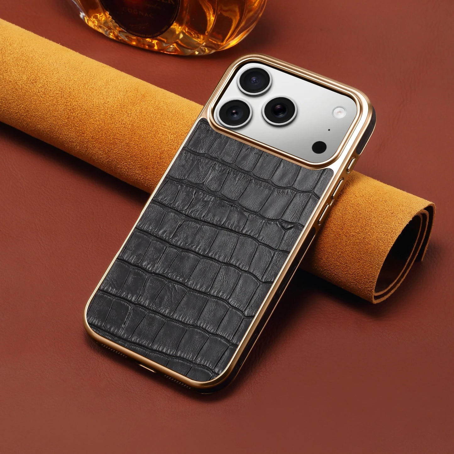 Denior Crocodile Genuine Leather Texture Phone Case Suitable for iPhone 17 16 15 Pro Max,Shockproof Cover With Camera Edge Guard