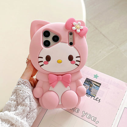 Lovely Cute 3D Cartoon Sanrio Hello Kitty Phone Case for iPhone 17 16 15 14 13 12 Pro Max Plus Shockproof Soft Silicone Cover