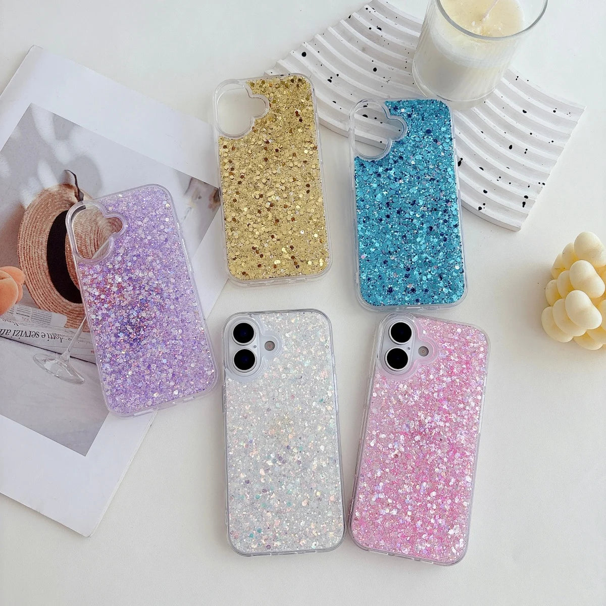 Luxury Bling Glitter Sequins Phone Cases For iPhone 17 Air 16 15 14 13 12 11 Pro Max Plus Soft Silicone Shiny Drop Glue Cover