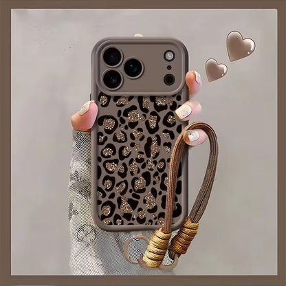 Leopard Print INS Hand Wrist Strap Case For iPhone 16 17 Pro Max Cases iPhone 11 12 13 ProMax 14 15 Plus With Lanyard Soft Cover