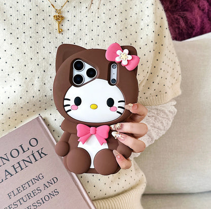 Lovely Cute 3D Cartoon Sanrio Hello Kitty Phone Case for iPhone 17 16 15 14 13 12 Pro Max Plus Shockproof Soft Silicone Cover