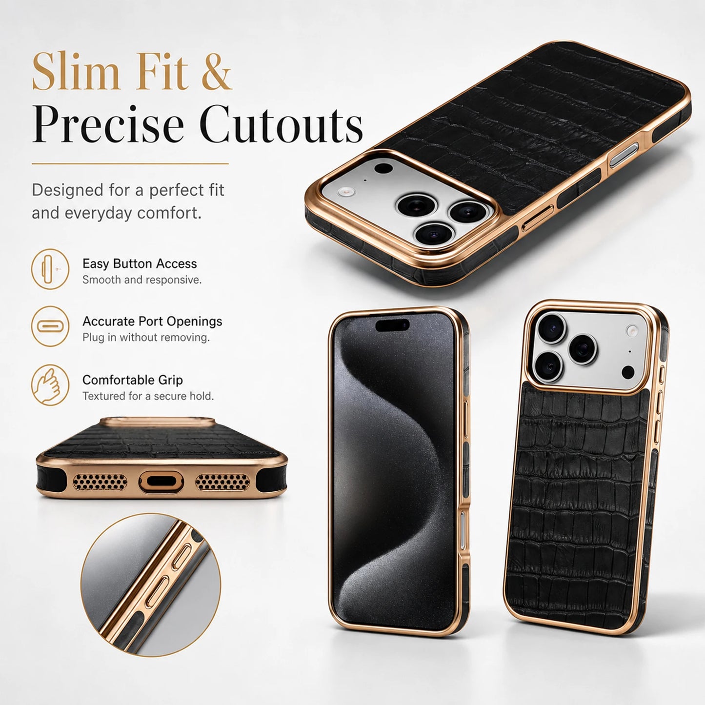 Denior Crocodile Genuine Leather Texture Phone Case Suitable for iPhone 17 16 15 Pro Max,Shockproof Cover With Camera Edge Guard