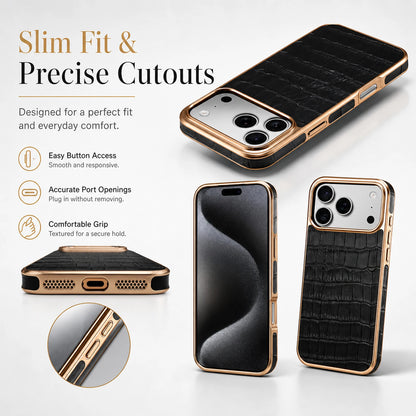 Denior Crocodile Genuine Leather Texture Phone Case Suitable for iPhone 17 16 15 Pro Max,Shockproof Cover With Camera Edge Guard