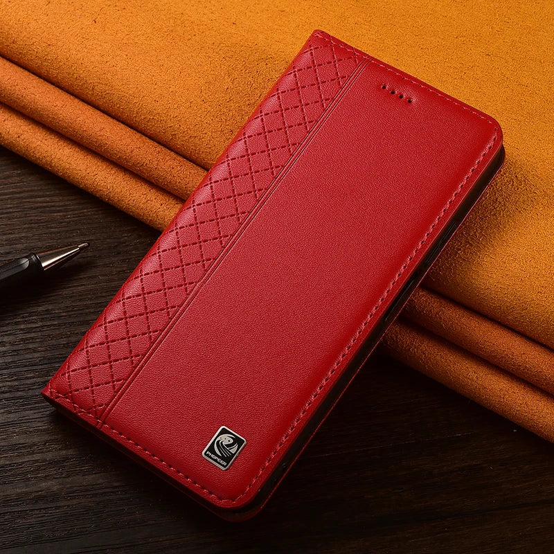 Napa Inner Grid Genuine Leather Flip Case For Apple iPhone 12 13 14 15 16 16e 17 Pro Max Plus X XS Max XR Phone Cover Card Cases