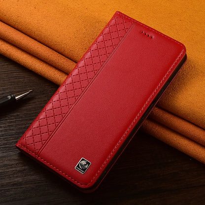 Napa Inner Grid Genuine Leather Flip Case For Apple iPhone 12 13 14 15 16 16e 17 Pro Max Plus X XS Max XR Phone Cover Card Cases