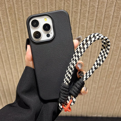 Lanyard Strap Rope Silicone Phone Case For iPhone 13 17 11 15 12 14 16 Pro Max Soft Candy Color Lichee Pattern Leather Cover