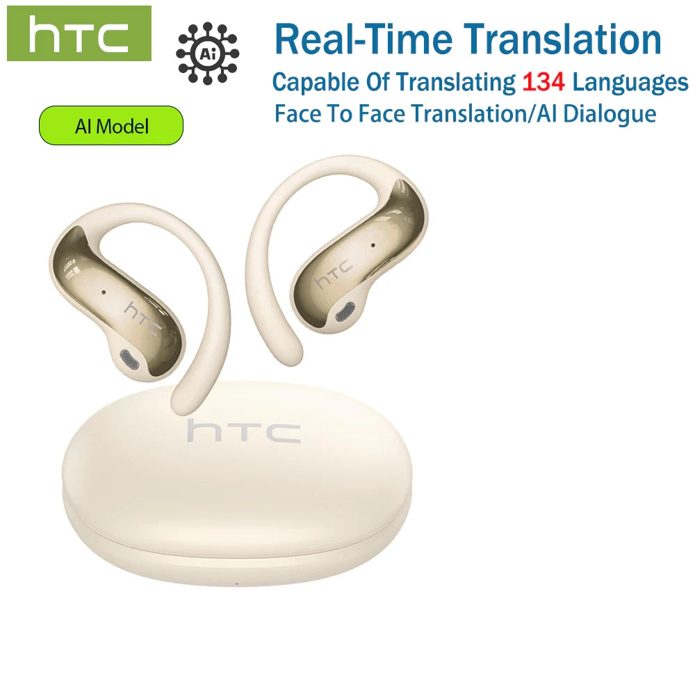 HTC Original NE19 AI Translate Bluetooth Earphones OWS Open Ear Business Travel Wireless Headphones Music Stereo Sound Earbuds